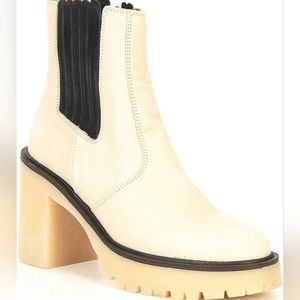 James Leather Block Heel Chunky Lug Sole Chelsea Booties